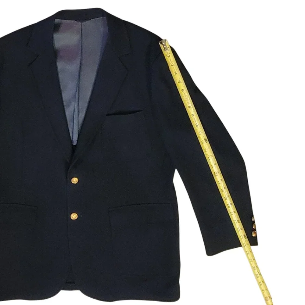 Vintage Trend Shop Stewart Men's Navy Blue Wool Blazer with Gold Buttons Sz 44R